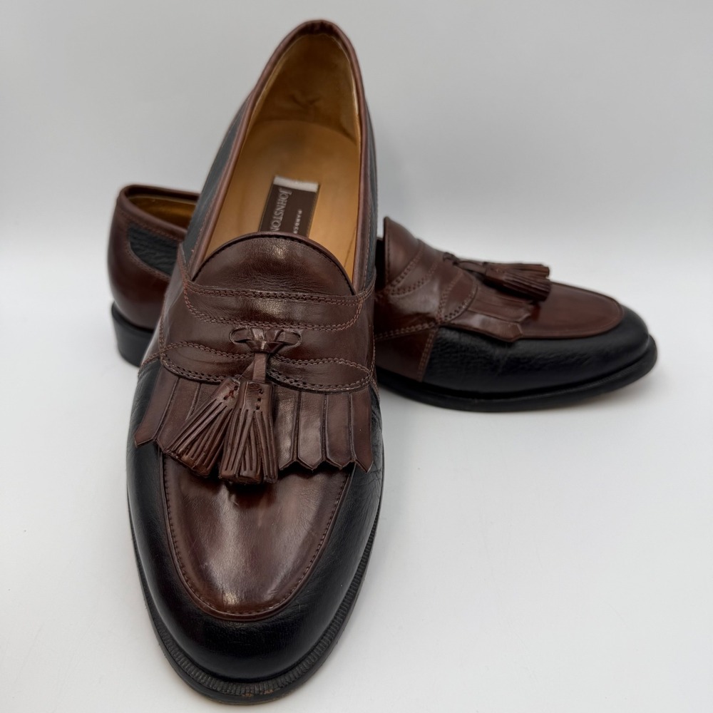 Johnston Murphy Handcrafted Brown Black Leather Tassel Kiltie Loafers Mens 9.5 M